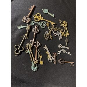 Bulk Skeleton Key Charms Mixed Lot Antique Bronze Silver Gold Steampunk Crafts